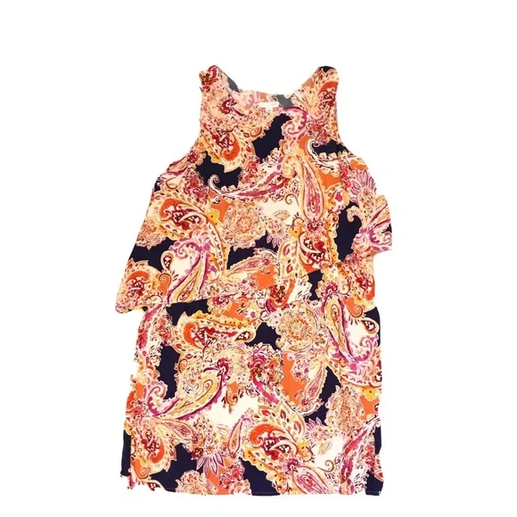 J. Jill Paisley  Floral Tiered Dress SizeS Sleeveless Orange Colorful Stretch - Picture 2 of 13